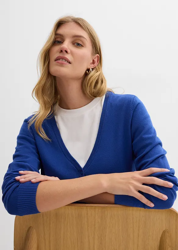 Finstickad cardigan med knappslå, bonprix