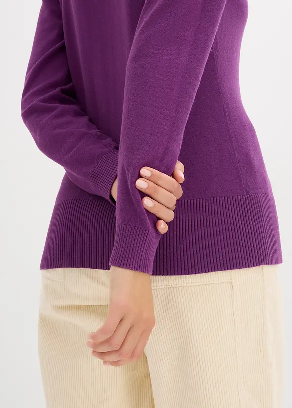 Finstickad cardigan med knappslå, bonprix