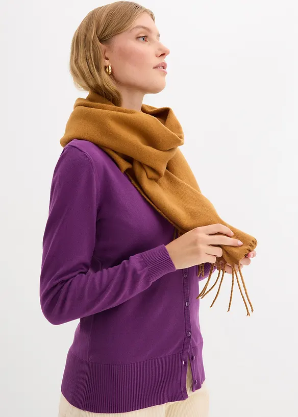 Finstickad cardigan med knappslå, bonprix