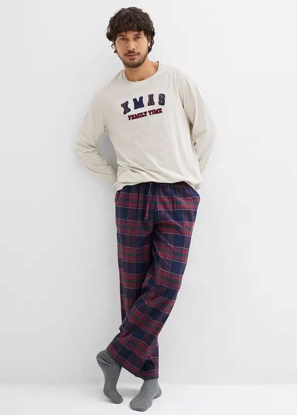 Pyjamas med flanellbyxa av mjuk bomull och presentpåse, bonprix
