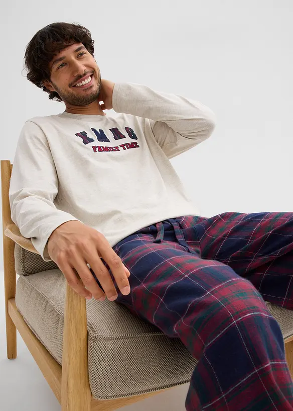 Pyjamas med flanellbyxa av mjuk bomull och presentpåse, bonprix
