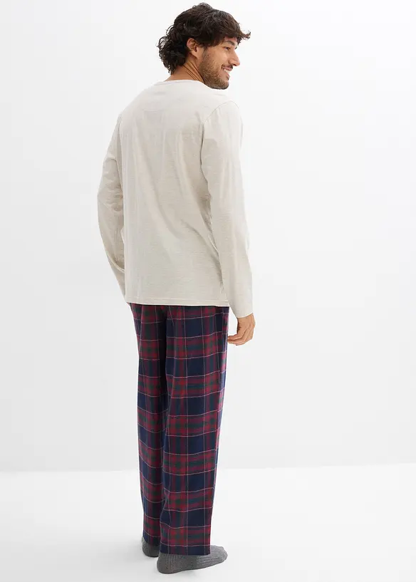 Pyjamas med flanellbyxa av mjuk bomull och presentpåse, bonprix