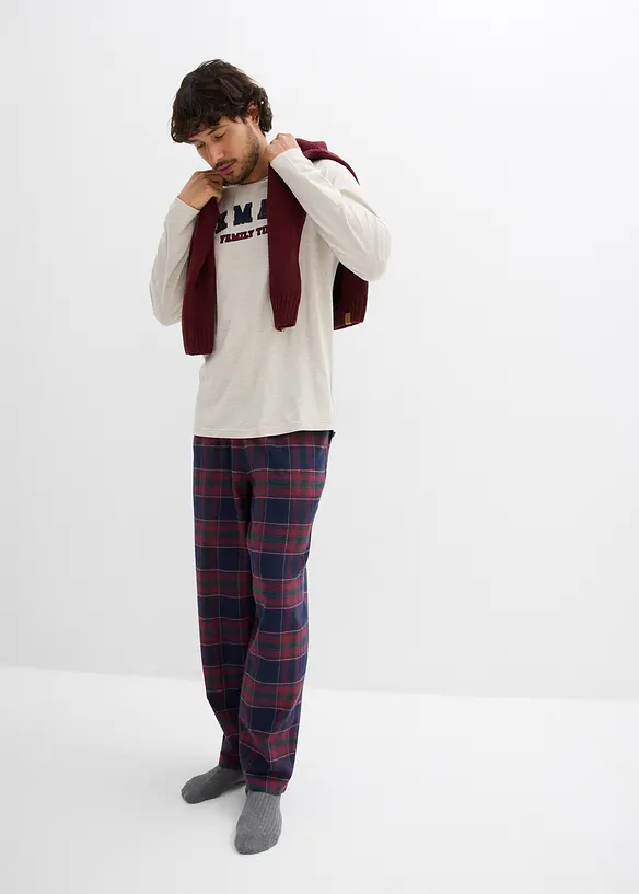 Pyjamas med flanellbyxa av mjuk bomull och presentpåse, bonprix