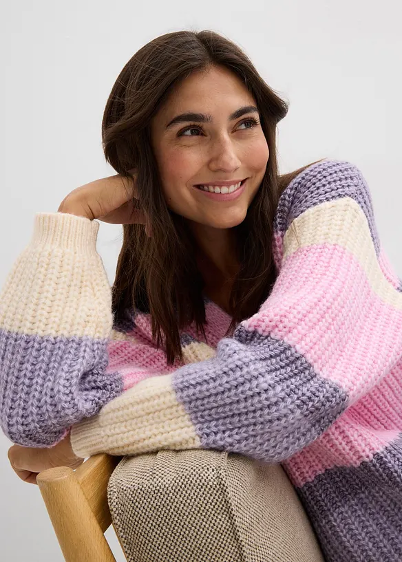 Grovstickad cardigan med olika färgnyanser, bonprix
