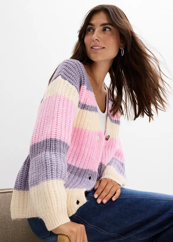 Grovstickad cardigan med olika färgnyanser, bonprix
