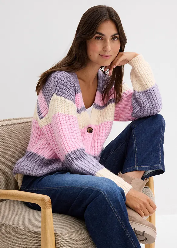 Grovstickad cardigan med olika färgnyanser, bonprix