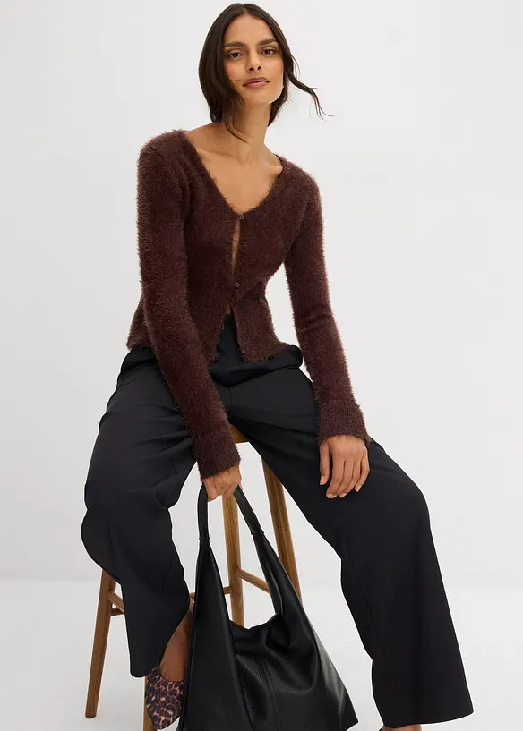 Finstickad cardigan i lurvigt material, bonprix