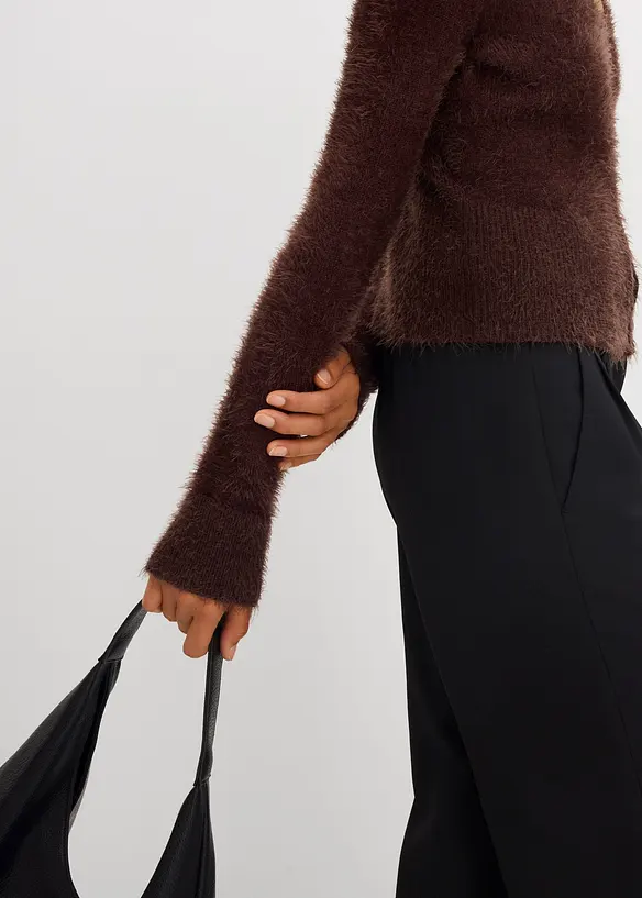 Finstickad cardigan i lurvigt material, bonprix