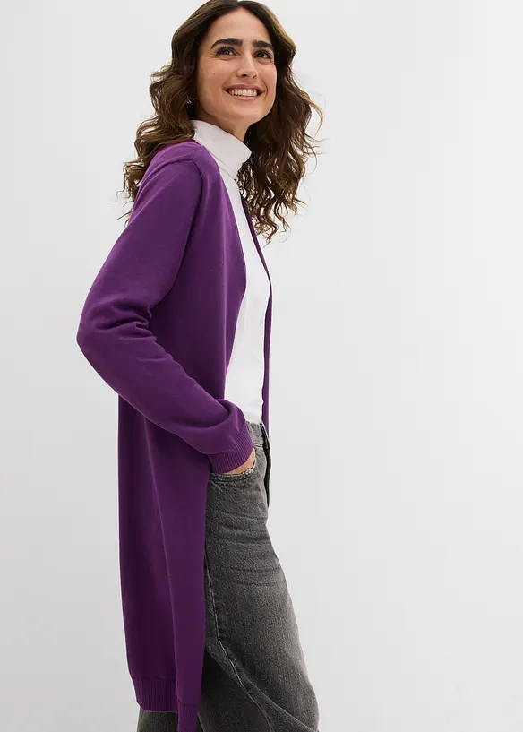 Lång cardigan med rullade kanter, bonprix