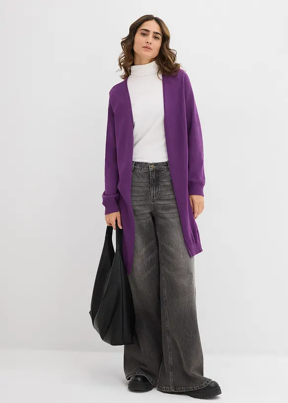 Lång cardigan med rullade kanter, bonprix
