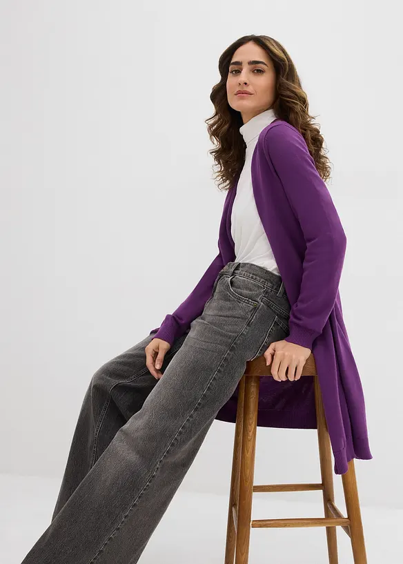 Lång cardigan med rullade kanter, bonprix