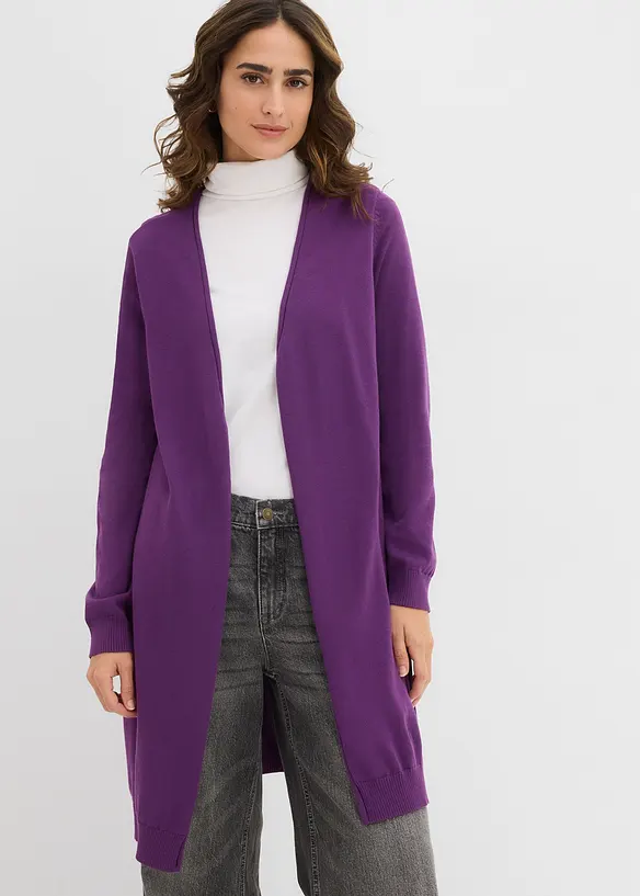 Lång cardigan med rullade kanter, bonprix