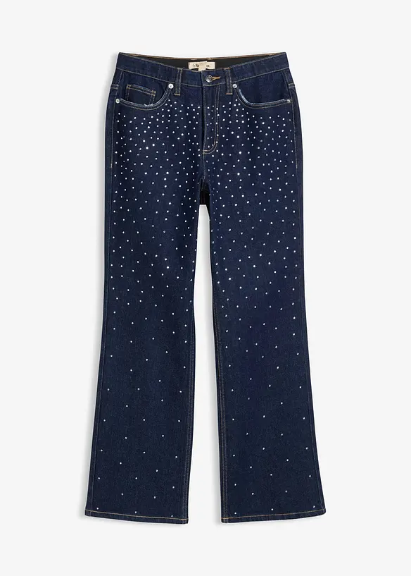 Straight jeans, Mid Waist, bekväm midja med strass, bonprix