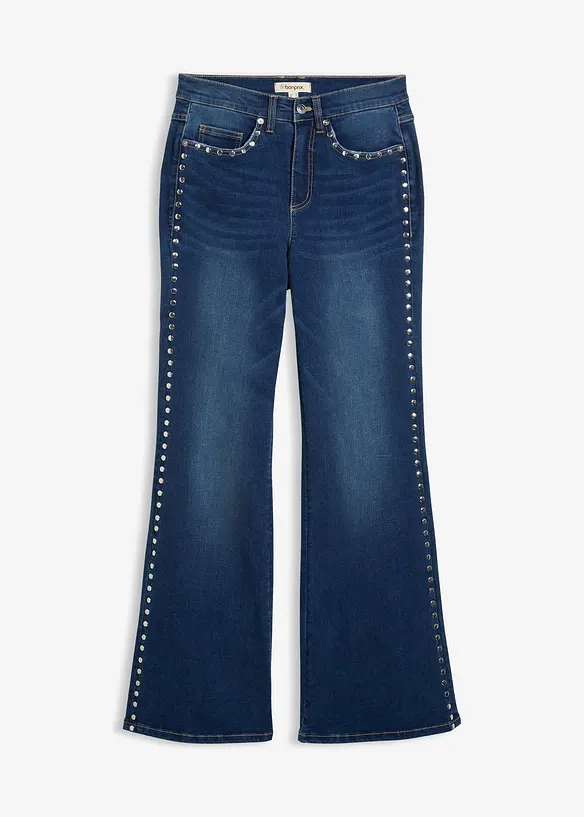 Flared jeans med hög midja och nitar, bonprix