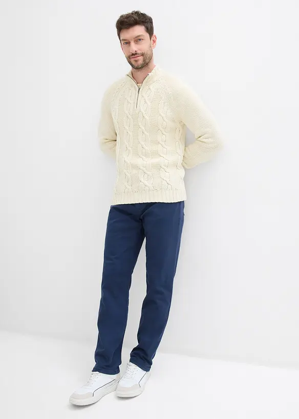 Stretchig byxa med värmande flanellfoder, normal passform, raka ben, bonprix