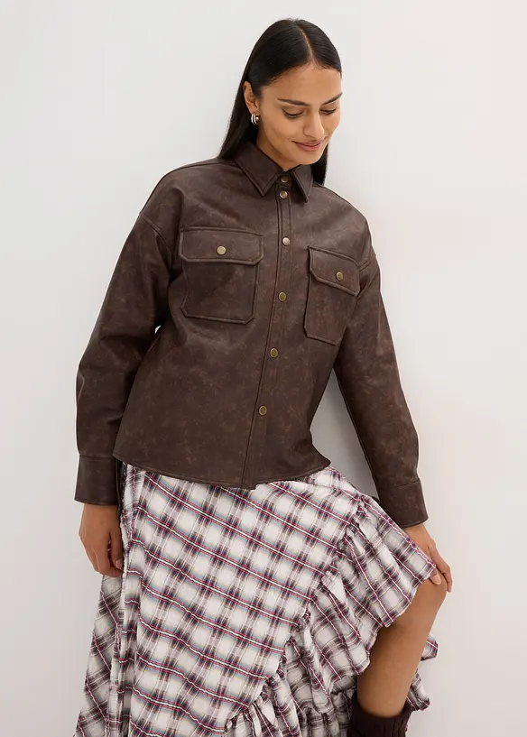 Skjorta i skinnimitation med used-look, bonprix