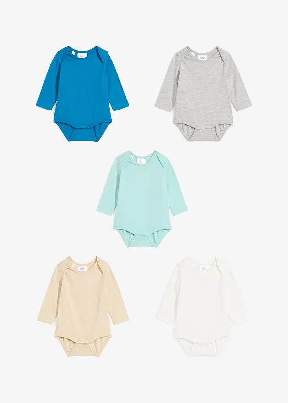 Långärmad body för bebisar, med ekologisk bomull (5-pack), bonprix