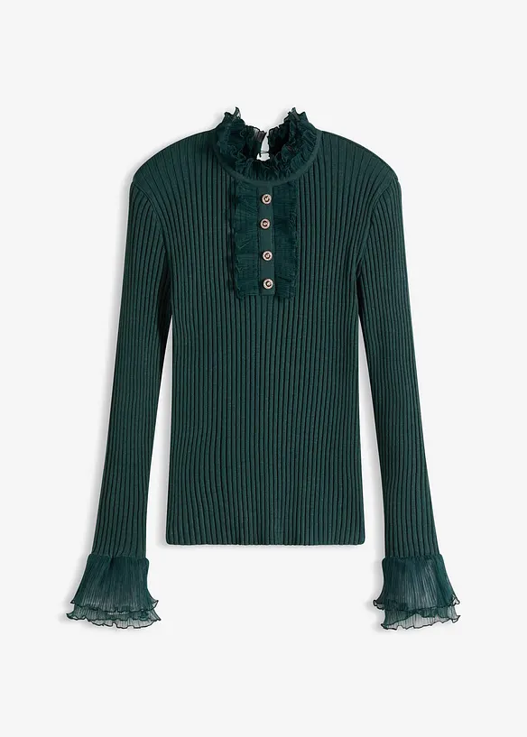 Finstickad topp med chiffongvolanger, bonprix