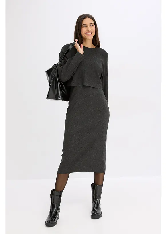 Stickad klänning och topp (2 delar), bonprix