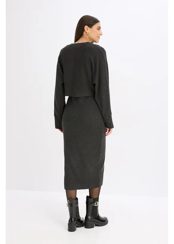 Stickad klänning och topp (2 delar), bonprix