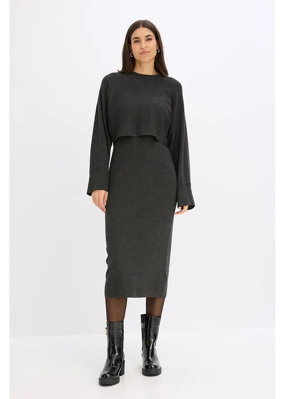 Stickad klänning och topp (2 delar), bonprix