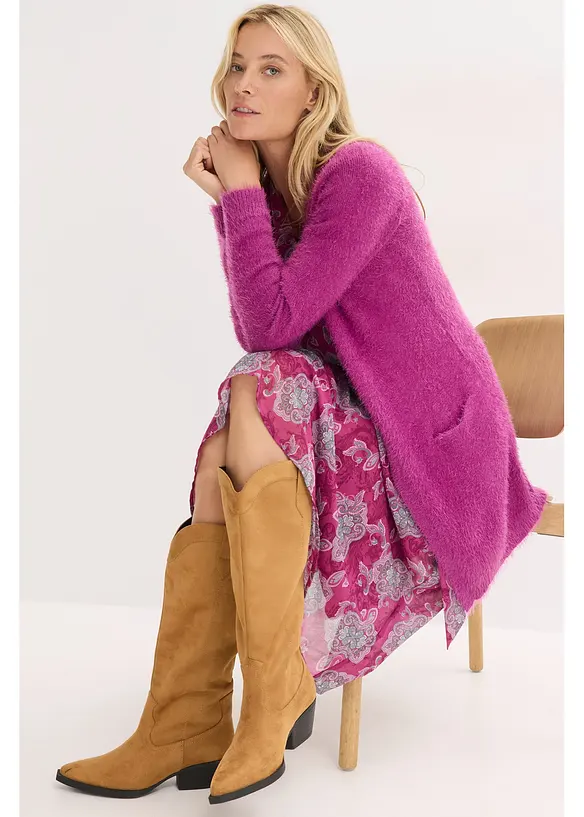Lång cardigan med fluffig look, bonprix