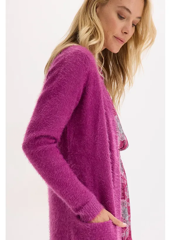 Lång cardigan med fluffig look, bonprix