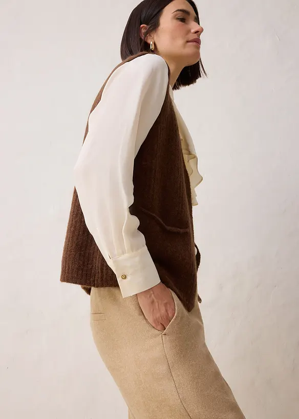 Byxa med vida ben och ylleandel, bonprix