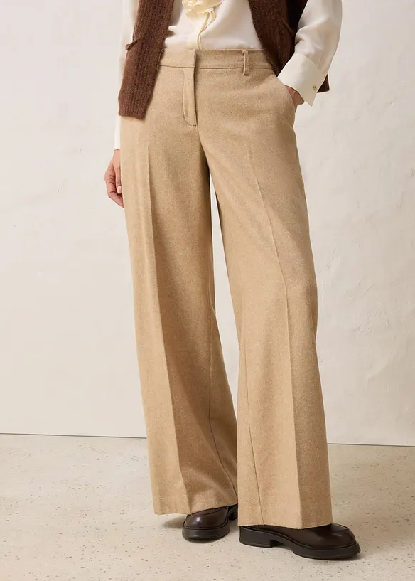 Byxa med vida ben och ylleandel, bonprix