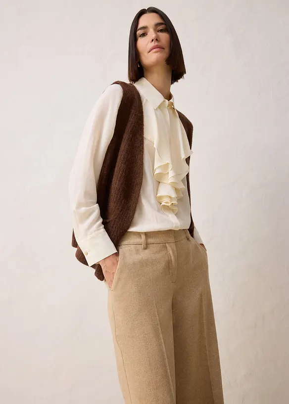 Byxa med vida ben och ylleandel, bonprix