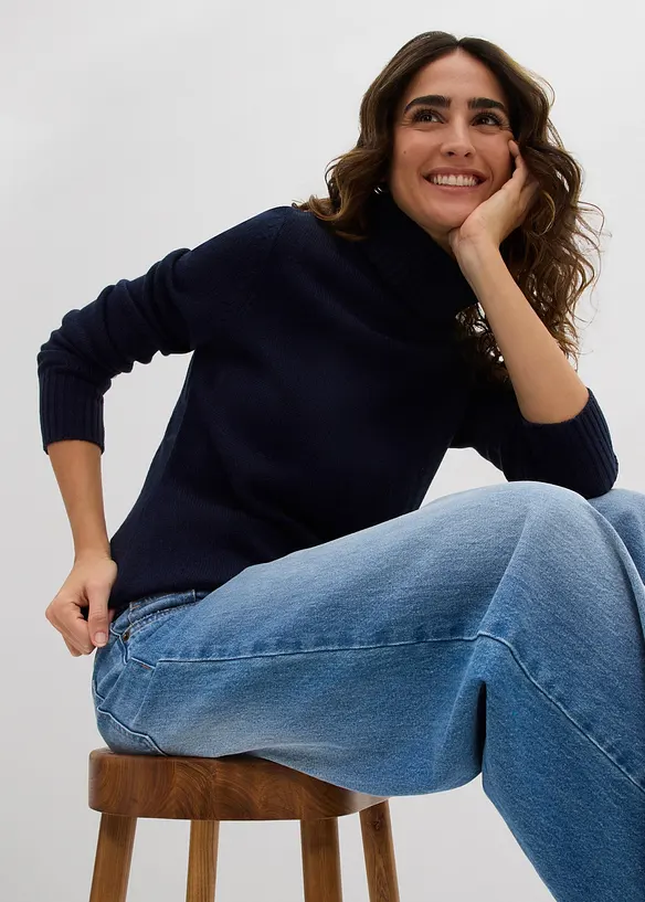 Finstickad polotröja i basmodell, bonprix