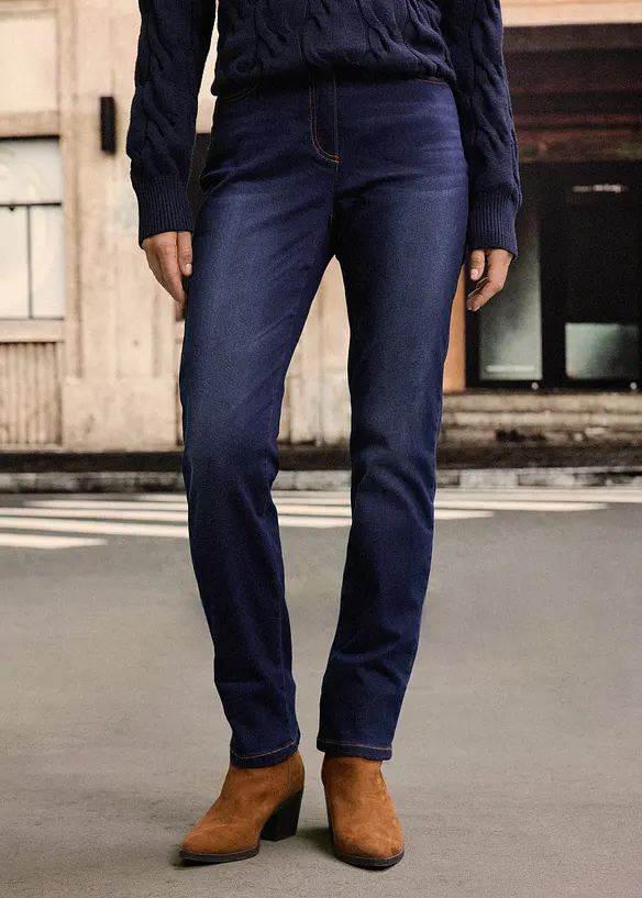 Fodrade jeans, Mid Waist, resårlinning Straight, bonprix