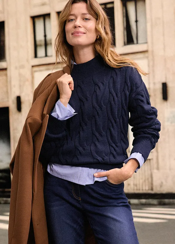 Fodrade jeans, Mid Waist, resårlinning Straight, bonprix