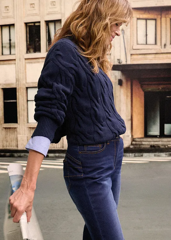 Fodrade jeans, Mid Waist, resårlinning Straight, bonprix