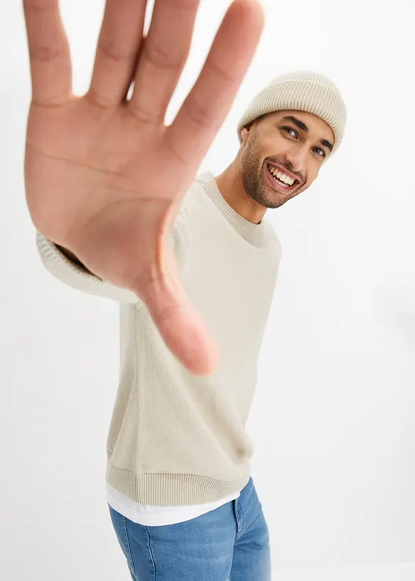 Tröja med rund halsringning i bomullsblandning, avslappnad passform, bonprix