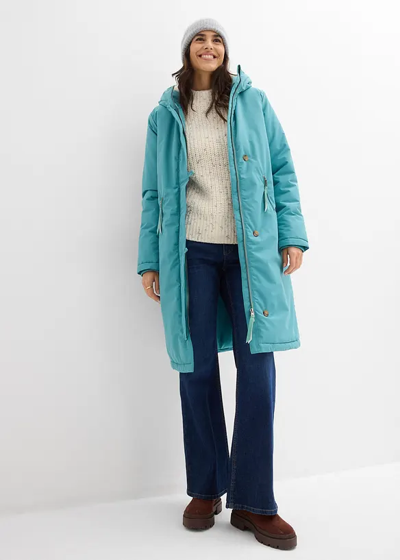 Vinterkappa med teddypäls i huvan, bonprix