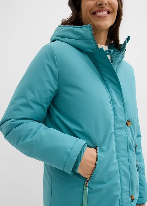 Vinterkappa med teddypäls i huvan, bonprix