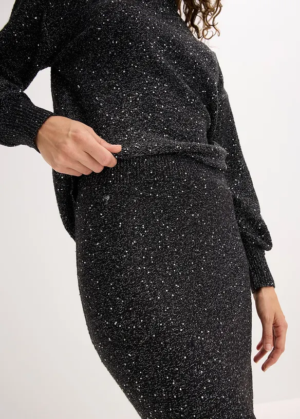 Stickad kjol med paljetter, bonprix