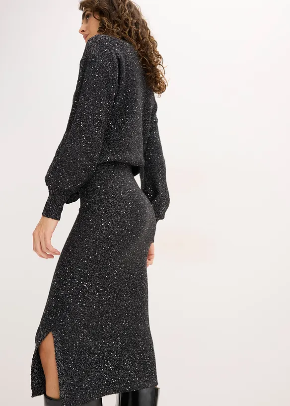 Stickad kjol med paljetter, bonprix