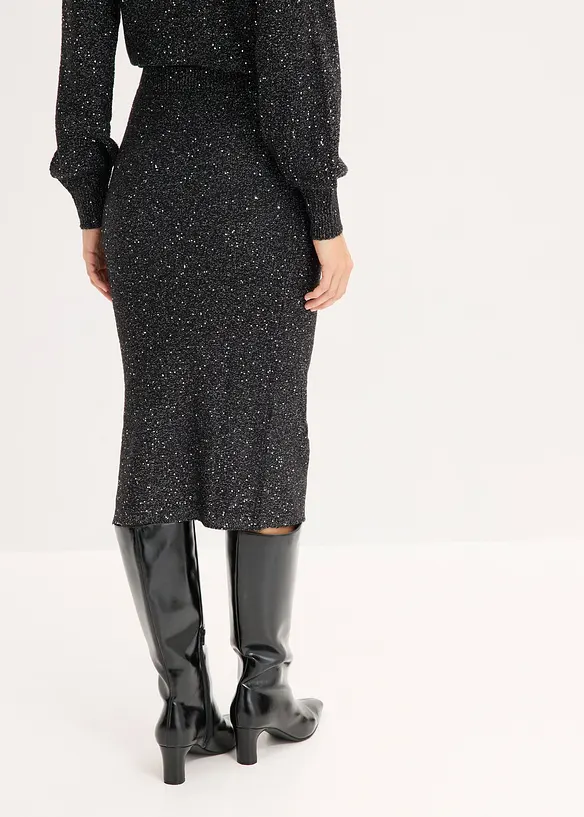 Stickad kjol med paljetter, bonprix