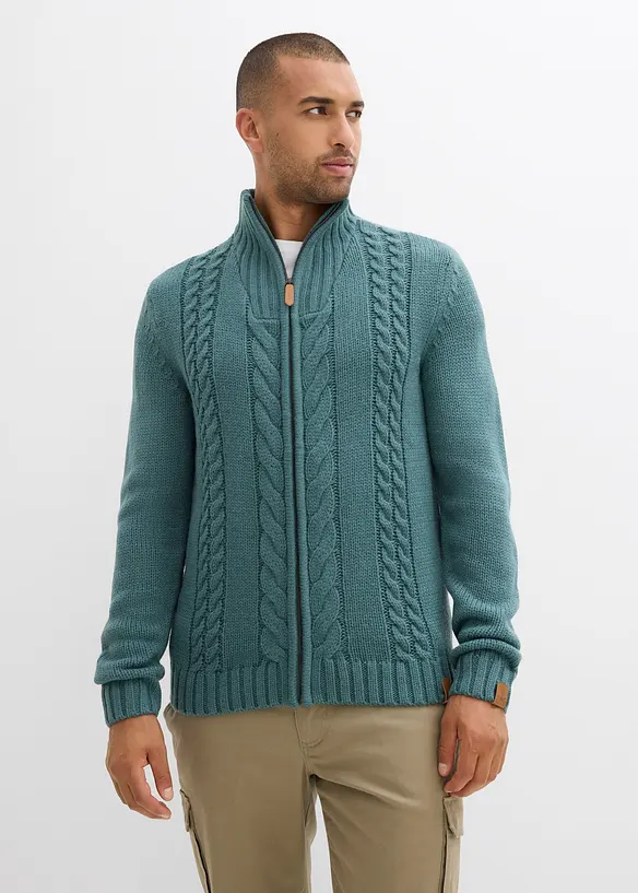 Grovstickad cardigan med flätmönster, bonprix