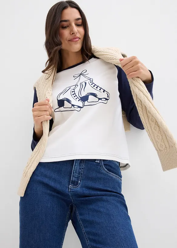 Topp med raglanärmar i ekologisk bomull, bonprix