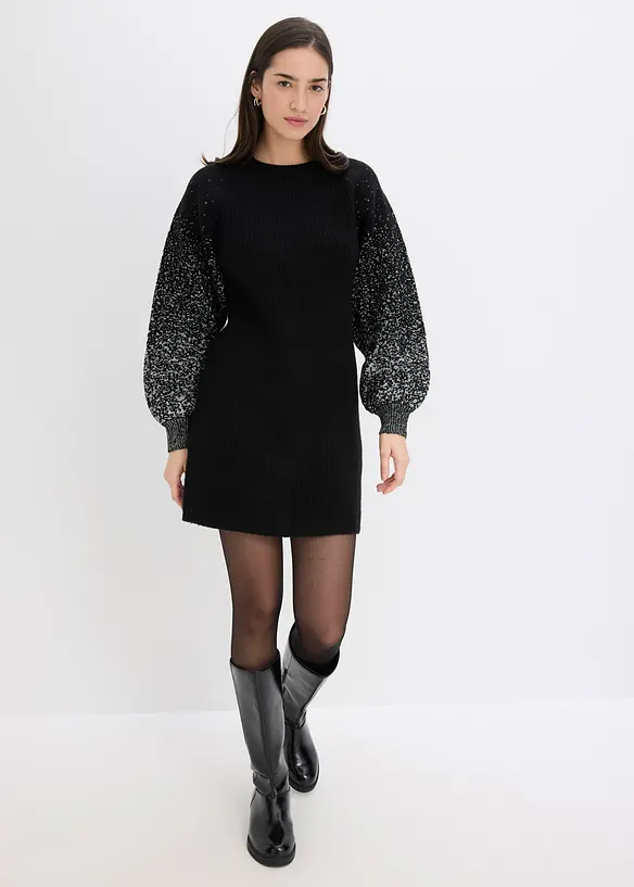 Stickad klänning med glittrig effekt, bonprix