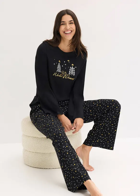 Pyjamas i bomull med glittrigt tryck, bonprix