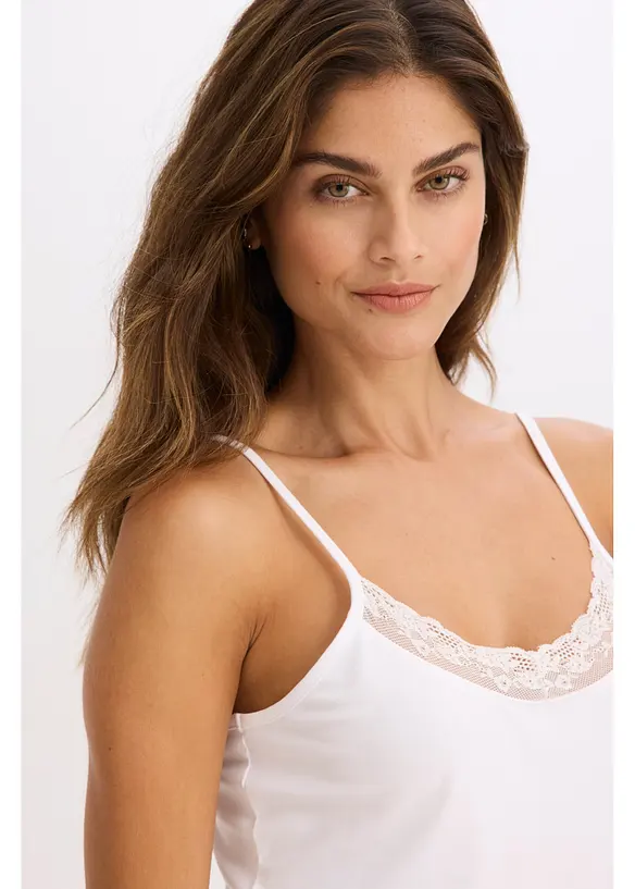 Linne med ekologisk bomull och spets (2-pack), bonprix