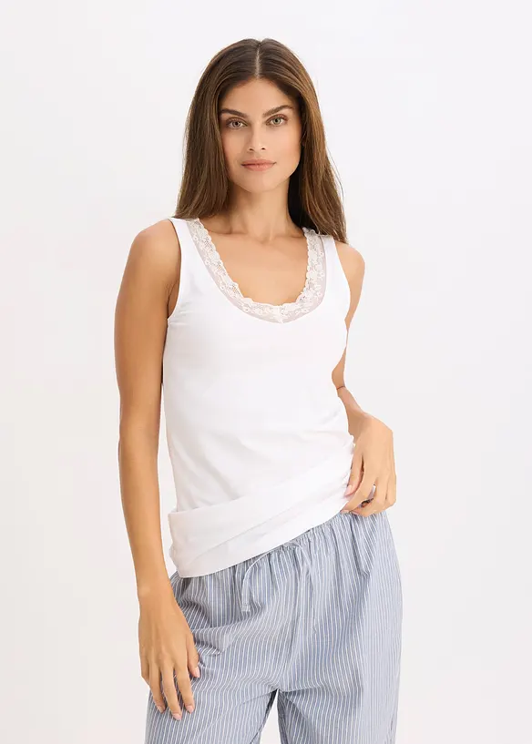 Linne med ekologisk bomull och spets (2-pack), bonprix