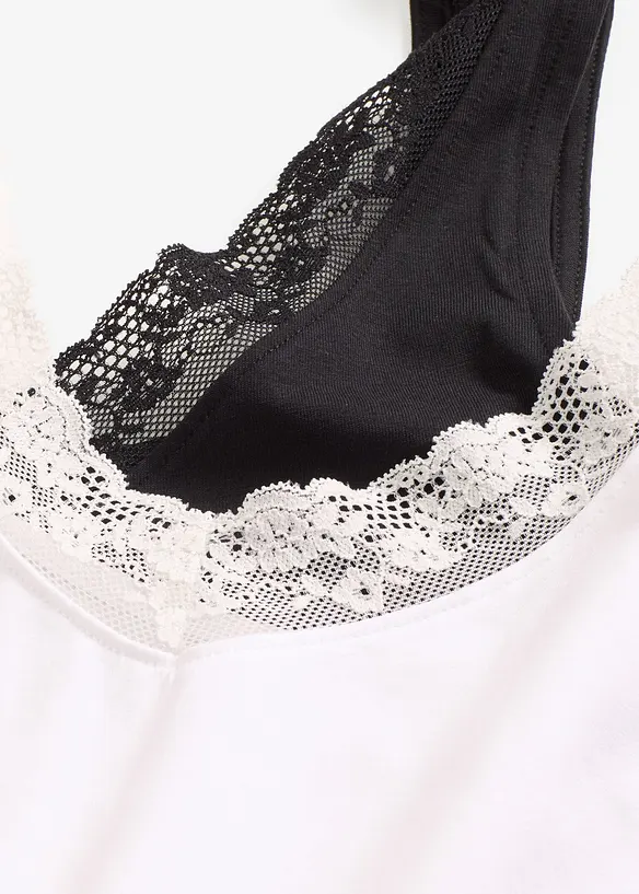 Linne med ekologisk bomull och spets (2-pack), bonprix