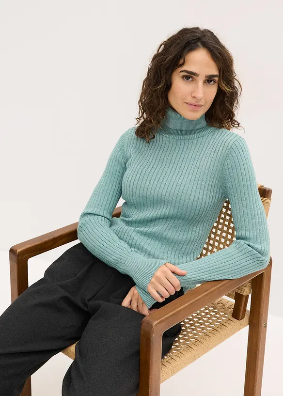 Ribbstickad polotröja, bonprix