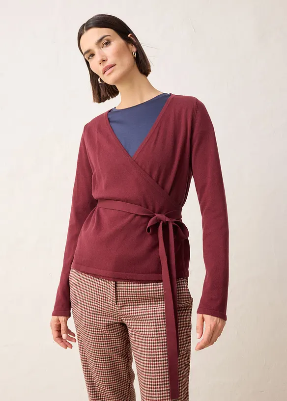 Omlottcardigan i bomull och merinoull, bonprix