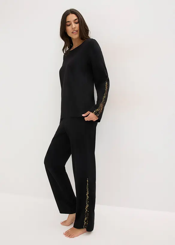 Pyjamas med skir, glittrig spets, bonprix